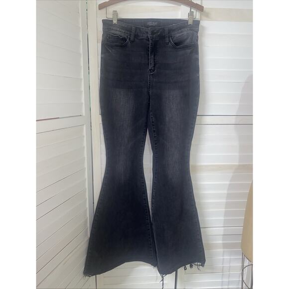 Judy Blue Jeans Womens Sz 7 28” Black Super Flare Frayed Festival 60s Hippie - Picture 1 of 11